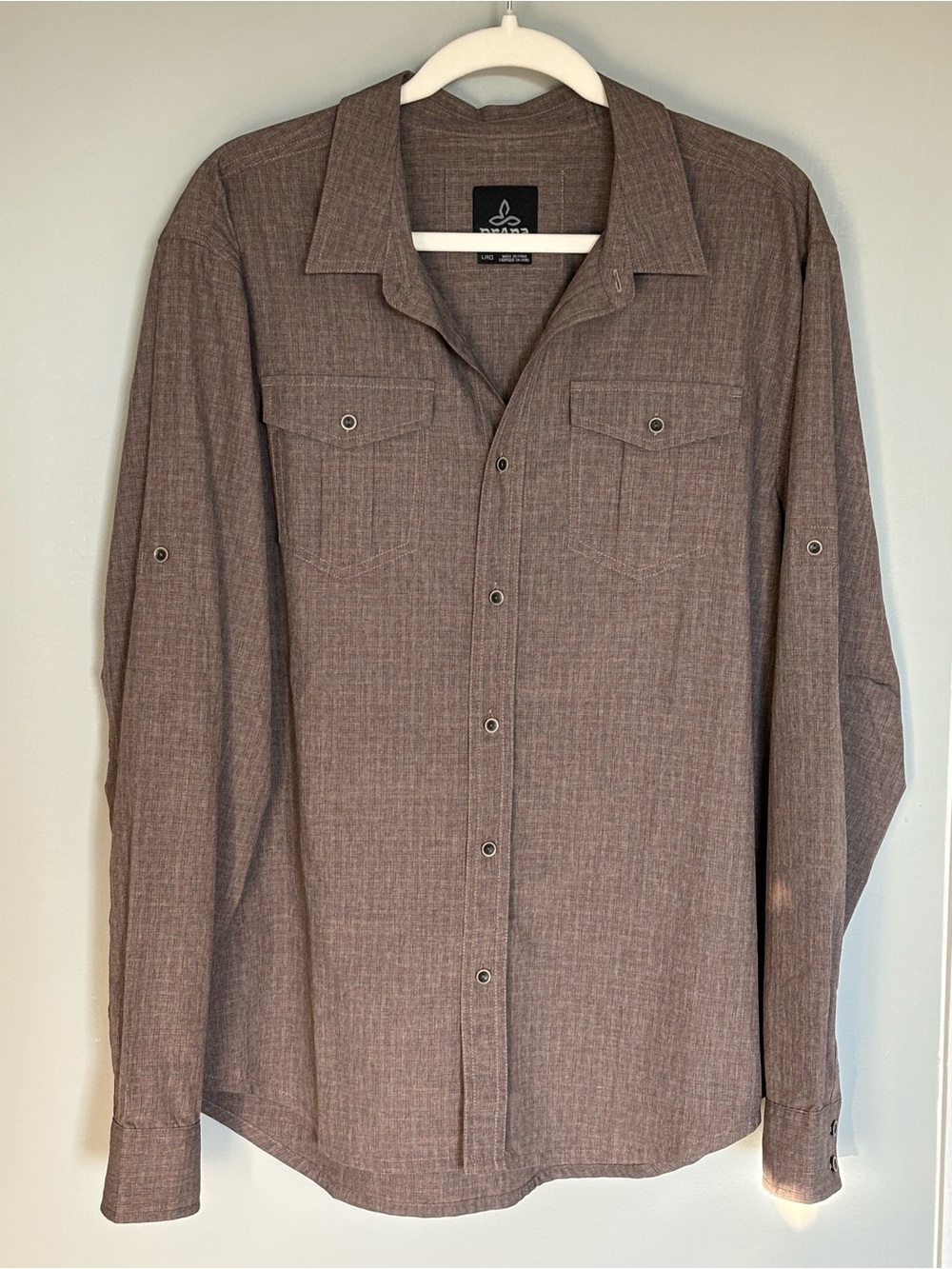 prAna Men’s Brown/Taupe Long Sleeve Button-Down Shirt | Large | Roll-Tab Sleeves - Picture 1 of 8